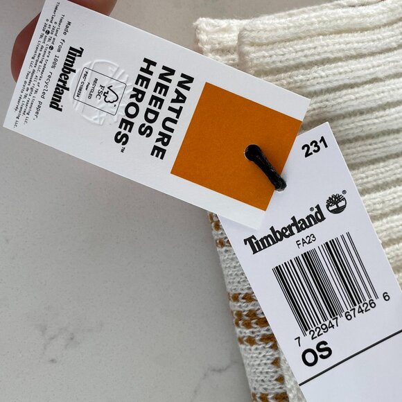Timberland Cozy Casual Acrylic Knit Plaid Scarf Cream & Caramel Brown Sz OS NWT - Picture 8 of 11